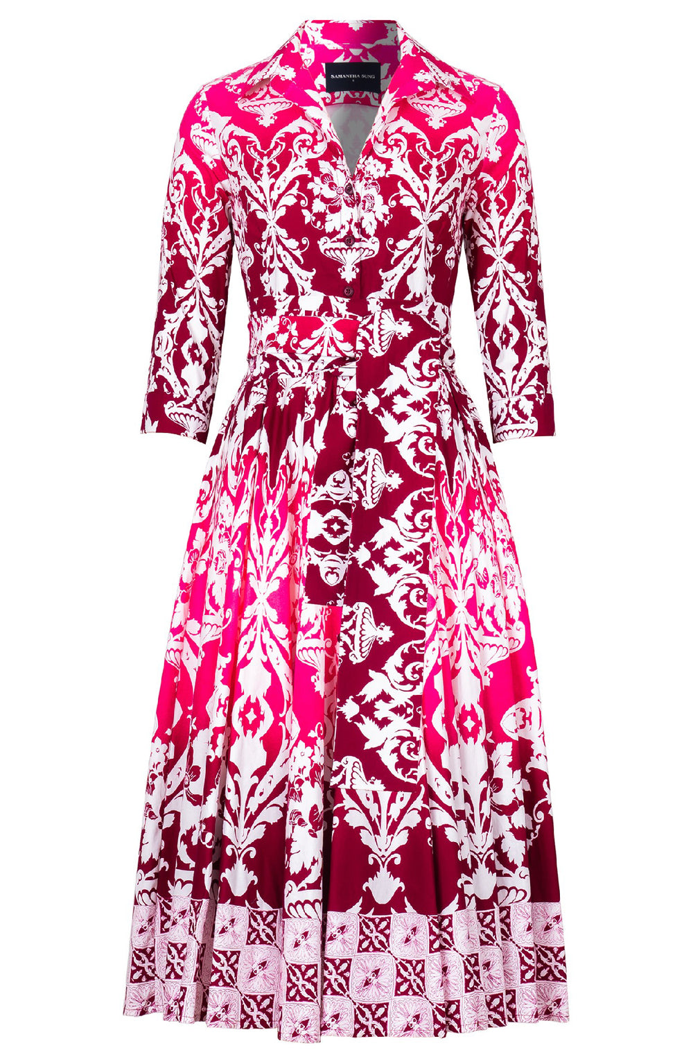 Abelia Dress Shirt Collar 3/4 Sleeve Midi Length Cotton Stretch (Impero Ombre)