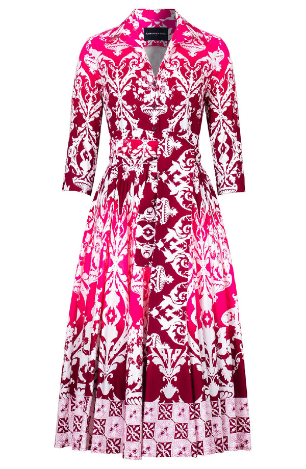 Abelia Dress Shirt Collar 3/4 Sleeve Midi Length Cotton Stretch (Impero Ombre)