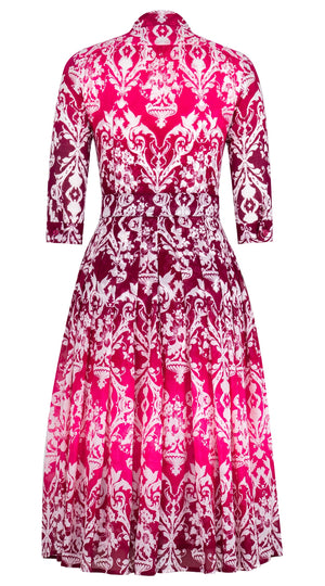 Audrey Dress #4 Shirt Collar 3/4 Sleeve Midi Length Cotton Musola (Impero Ombre)