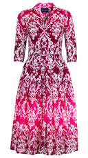 Audrey Dress #4 Shirt Collar 3/4 Sleeve Midi Length Cotton Musola (Impero Ombre)