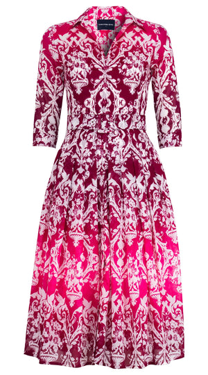 Audrey Dress #4 Shirt Collar 3/4 Sleeve Midi Length Cotton Musola (Impero Ombre)