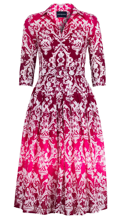 Audrey Dress #4 Shirt Collar 3/4 Sleeve Midi Length Cotton Musola (Impero Ombre)