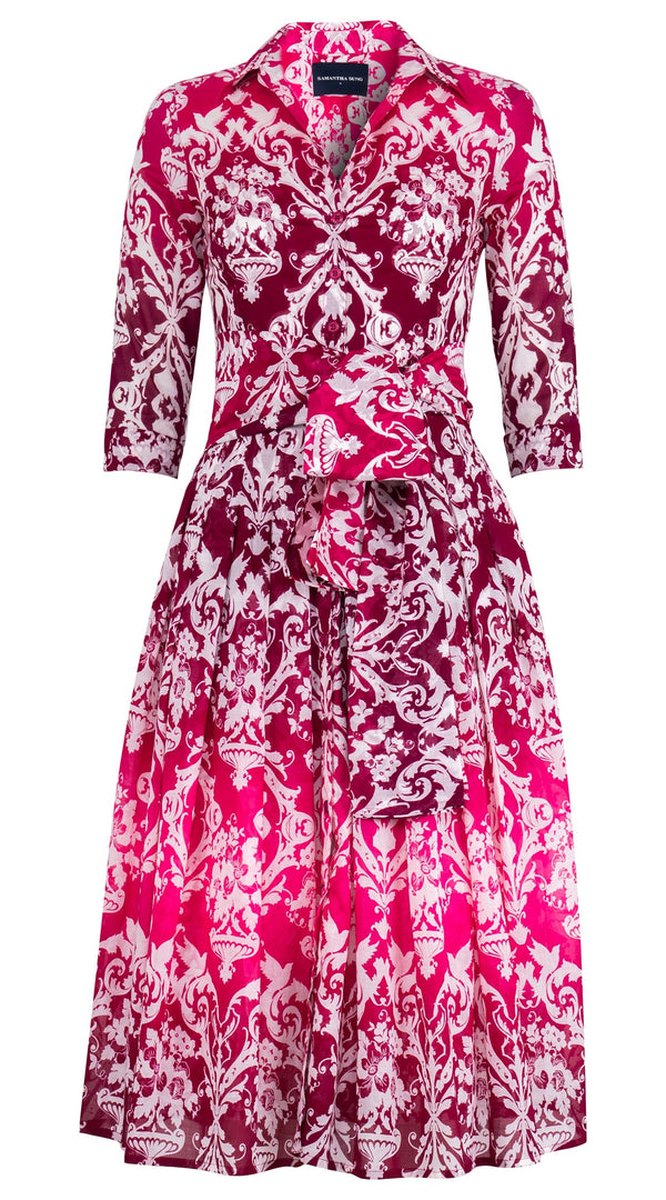 Audrey Dress #4 Shirt Collar 3/4 Sleeve Midi Length Cotton Musola (Impero Ombre)