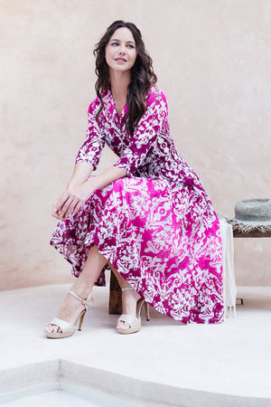 Audrey Dress #4 Shirt Collar 3/4 Sleeve Midi Length Cotton Musola (Impero Ombre)