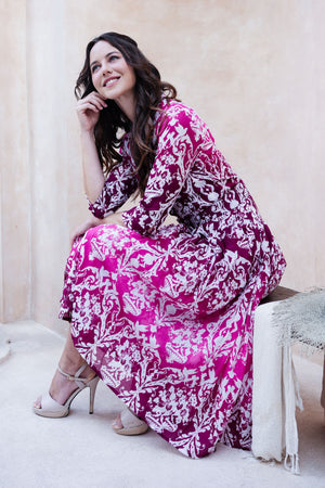 Audrey Dress #4 Shirt Collar 3/4 Sleeve Midi Length Cotton Musola (Impero Ombre)