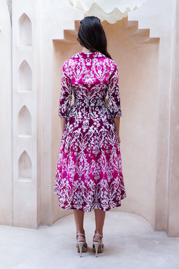 Audrey Dress #4 Shirt Collar 3/4 Sleeve Midi Length Cotton Musola (Impero Ombre)