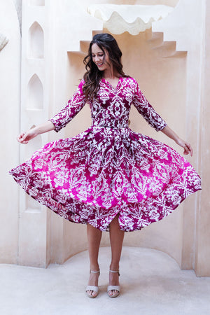 Audrey Dress #4 Shirt Collar 3/4 Sleeve Midi Length Cotton Musola (Impero Ombre)