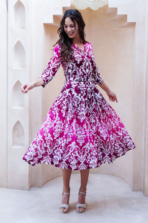 Audrey Dress #4 Shirt Collar 3/4 Sleeve Midi Length Cotton Musola (Impero Ombre)