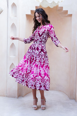 Audrey Dress #4 Shirt Collar 3/4 Sleeve Midi Length Cotton Musola (Impero Ombre)