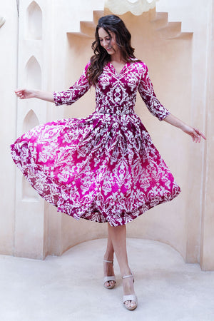 Audrey Dress #4 Shirt Collar 3/4 Sleeve Midi Length Cotton Musola (Impero Ombre)