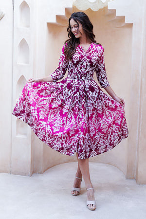 Audrey Dress #4 Shirt Collar 3/4 Sleeve Midi Length Cotton Musola (Impero Ombre)