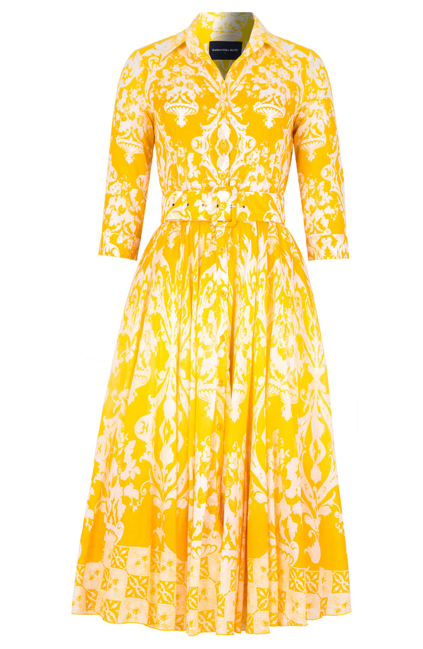 Aster Dress Shirt Collar 3/4 Sleeve Midi Length Cotton Musola (Impero Ombre)