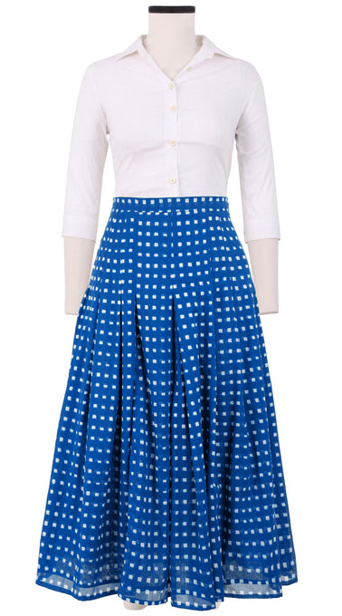Zeller Skirt Midi Length Cotton Musola (Indigo Check)