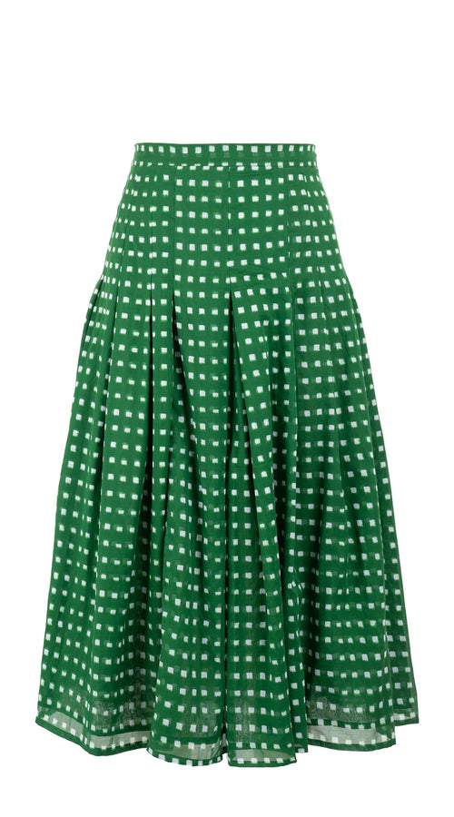 Zeller Skirt Midi Length Cotton Musola (Indigo Check)