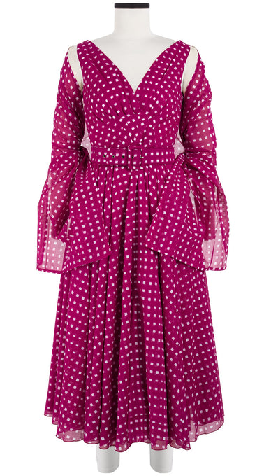 Vivien Dress #1 V Neck Sleeveless Midi Length Cotton Musola (Indigo Check)