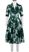 Audrey Dress #4 Shirt Collar 1/2 Sleeve Long Length Cotton Musola (Indigo Garden Ground)