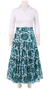 Emma Skirt Midi Length Cotton Musola (Indigo Poppies)