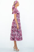 Melanie Dress #1 Boat Neck 1/2 Sleeve Midi Length Cotton Musola (Indigo Poppies)