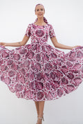 Melanie Dress #1 Boat Neck 1/2 Sleeve Midi Length Cotton Musola (Indigo Poppies)