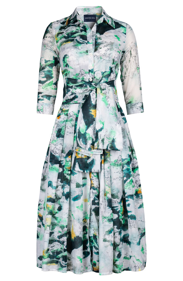 Audrey Dress #4 Shirt Collar 3/4 Sleeve Midi Length Cotton Musola (Japanese Toile)