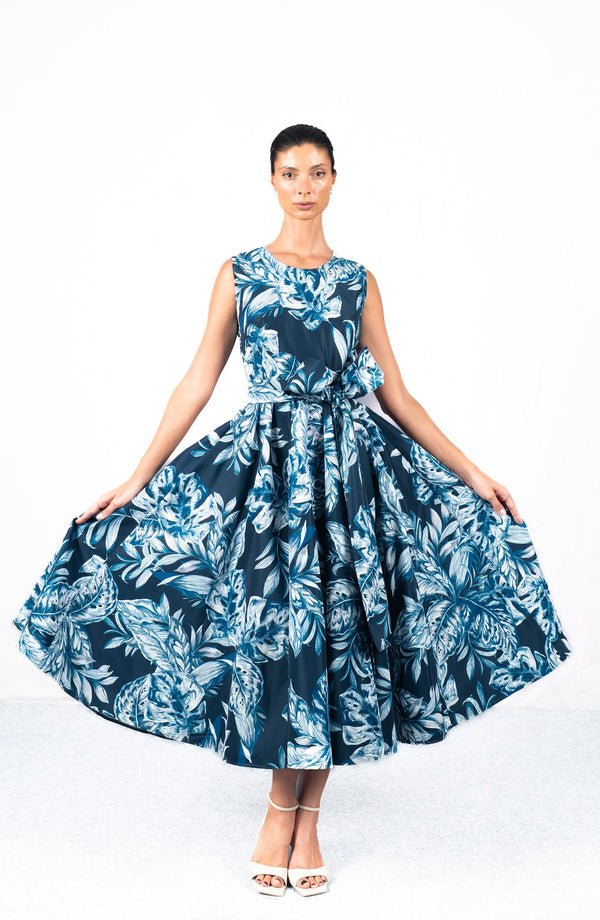 Abelia Dress Crew Neck Sleeveless Midi Length Poliamide Taffta (Jungle Toile)