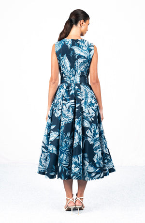 Abelia Dress Crew Neck Sleeveless Midi Length Poliamide Taffta (Jungle Toile)