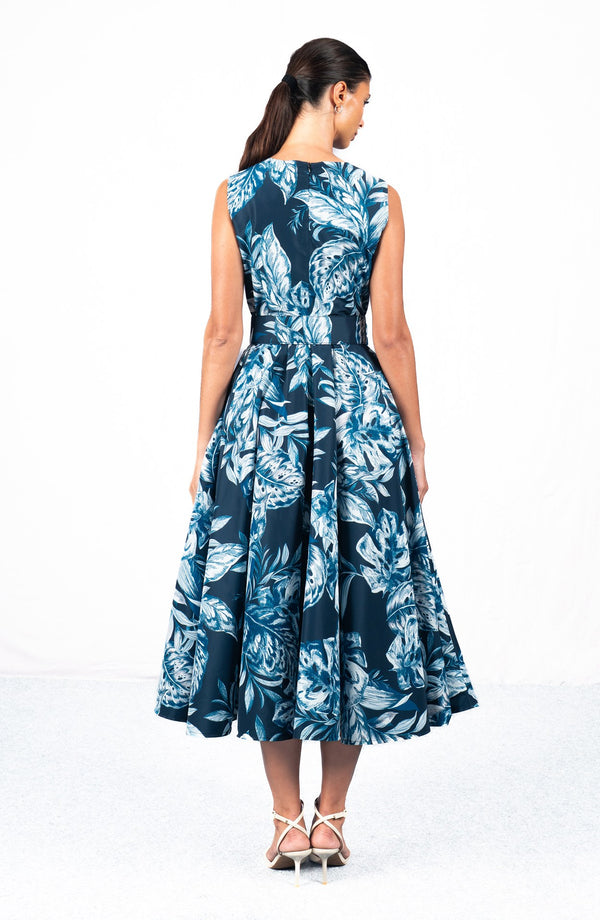 Abelia Dress Crew Neck Sleeveless Midi Length Poliamide Taffta (Jungle Toile)