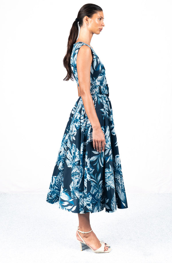Abelia Dress Crew Neck Sleeveless Midi Length Poliamide Taffta (Jungle Toile)