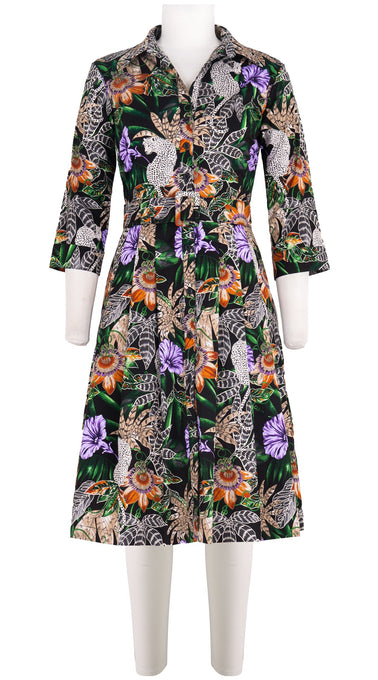 Audrey Dress #3 Shirt Collar 3/4 Sleeve Cotton Stretch (Jungle Tiger)