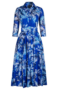 Aster Dress Shirt Collar 3/4 Sleeve Midi Length Cotton Musola (Jungle Toile)