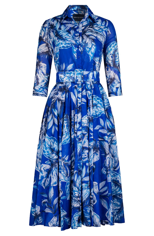 Aster Dress Shirt Collar 3/4 Sleeve Midi Length Cotton Musola (Jungle Toile)