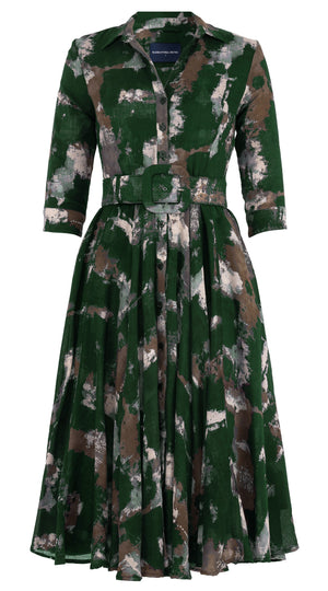 Aster Dress Shirt Collar 3/4 Sleeve Midi Length Wool Musola (Jupitar Check) - Green