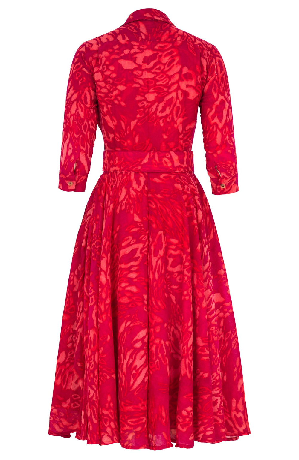 Amber Dress Shirt Collar 3/4 Sleeve Midi Length Wool (Kanu Leopard Bright) - Pink