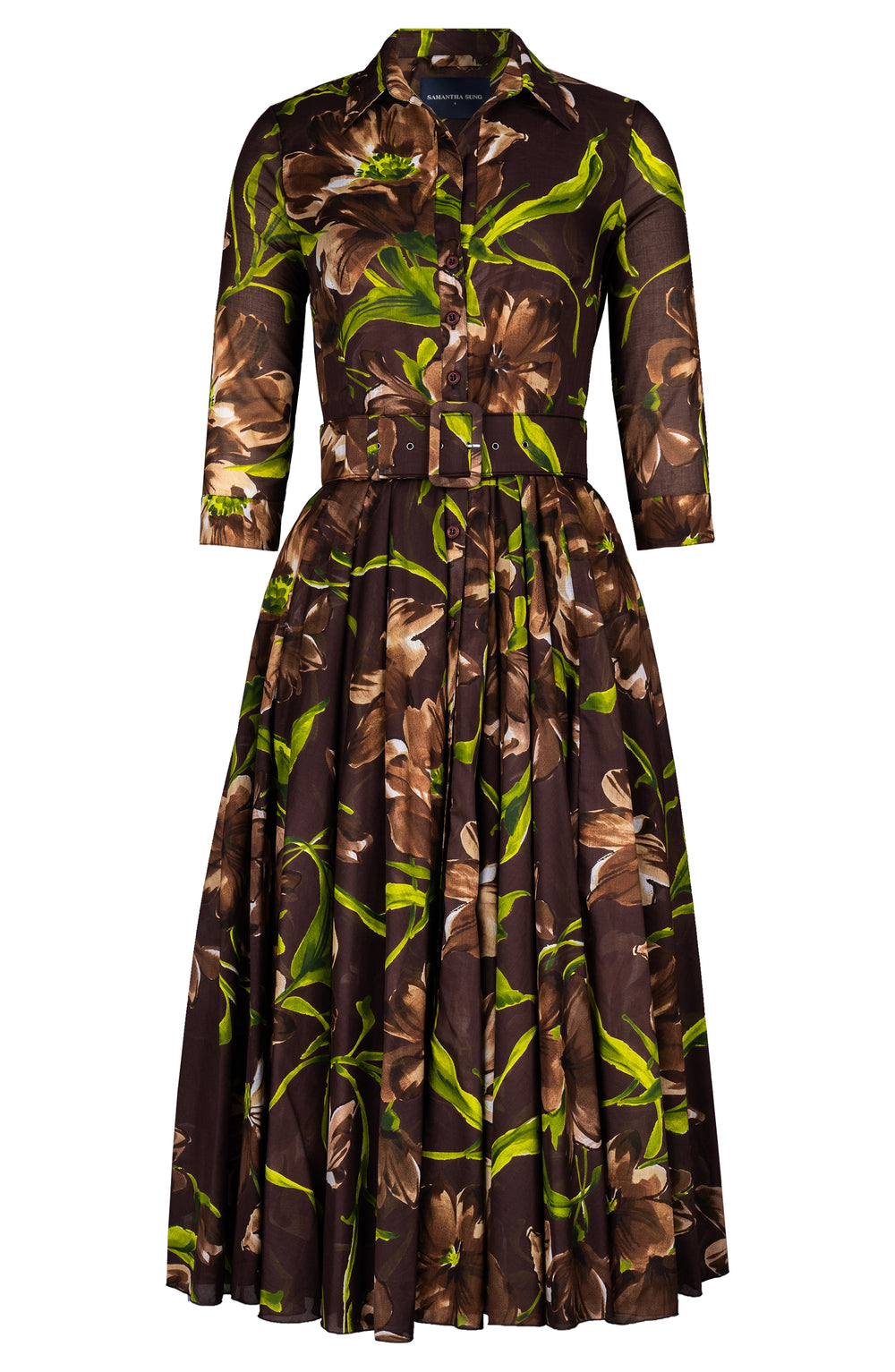 Aster Dress Shirt Collar 3/4 Sleeve Midi Length Cotton Musola (Karma Flower)