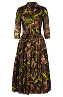 Aster Dress Shirt Collar 3/4 Sleeve Midi Length Cotton Musola (Karma Flower)