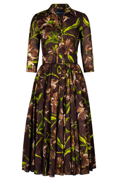 Aster Dress Shirt Collar 3/4 Sleeve Midi Length Cotton Musola (Karma Flower)