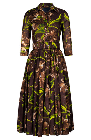 Aster Dress Shirt Collar 3/4 Sleeve Midi Length Cotton Musola (Karma Flower)