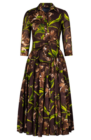 Aster Dress Shirt Collar 3/4 Sleeve Midi Length Cotton Musola (Karma Flower)