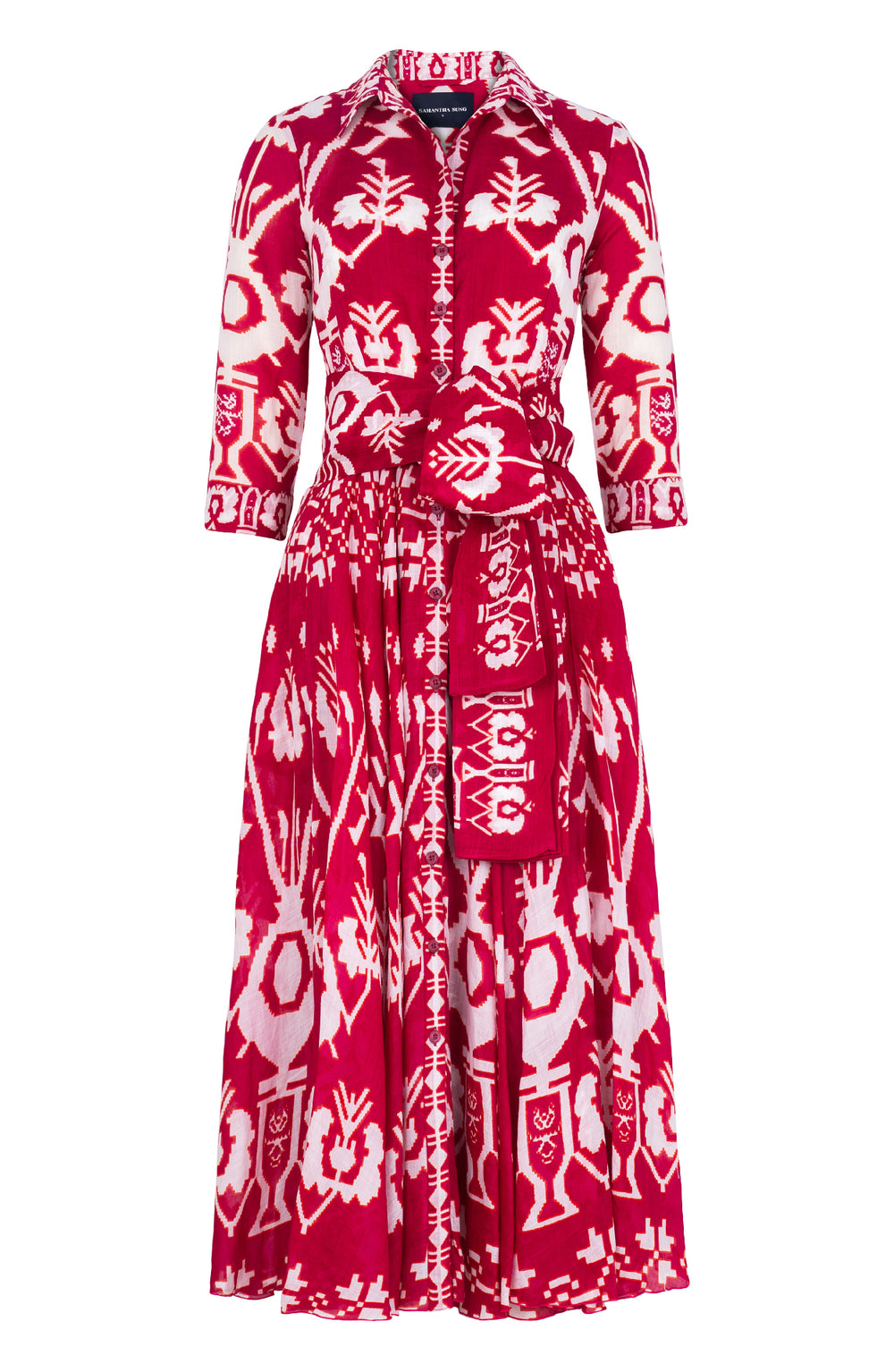 Aster Dress Shirt Collar 3/4 Sleeve Maxi Length Ramie (Kos Embroidery Ground)