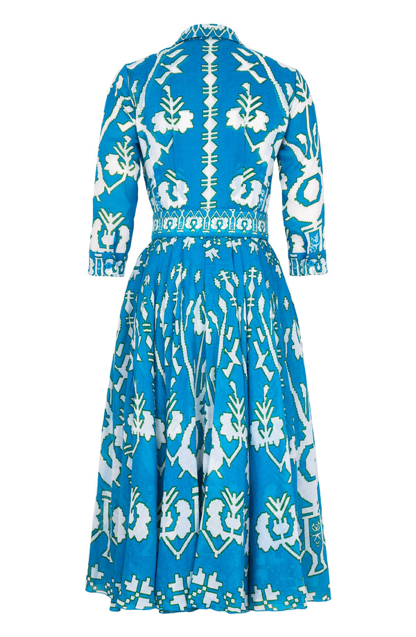 Aster Dress Shirt Collar 3/4 Sleeve Midi Length Ramie (Kos Embroidery Ground)