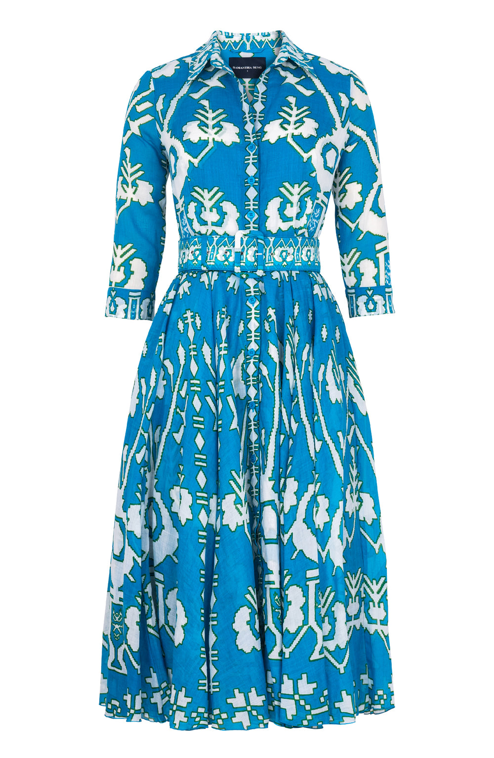 Aster Dress Shirt Collar 3/4 Sleeve Midi Length Ramie (Kos Embroidery Ground)