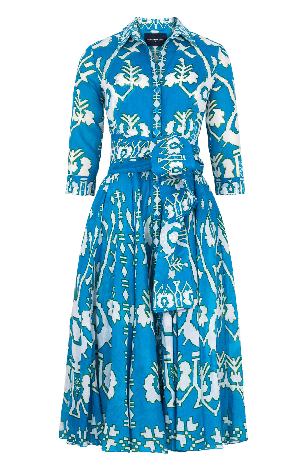 Aster Dress Shirt Collar 3/4 Sleeve Midi Length Ramie (Kos Embroidery Ground)