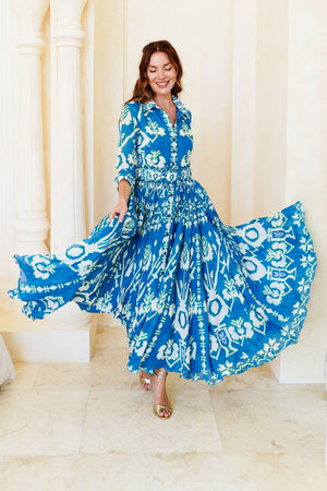 Aster Dress Shirt Collar 3/4 Sleeve Maximum Length Cotton Mudola (Kos Embroidery Ground)