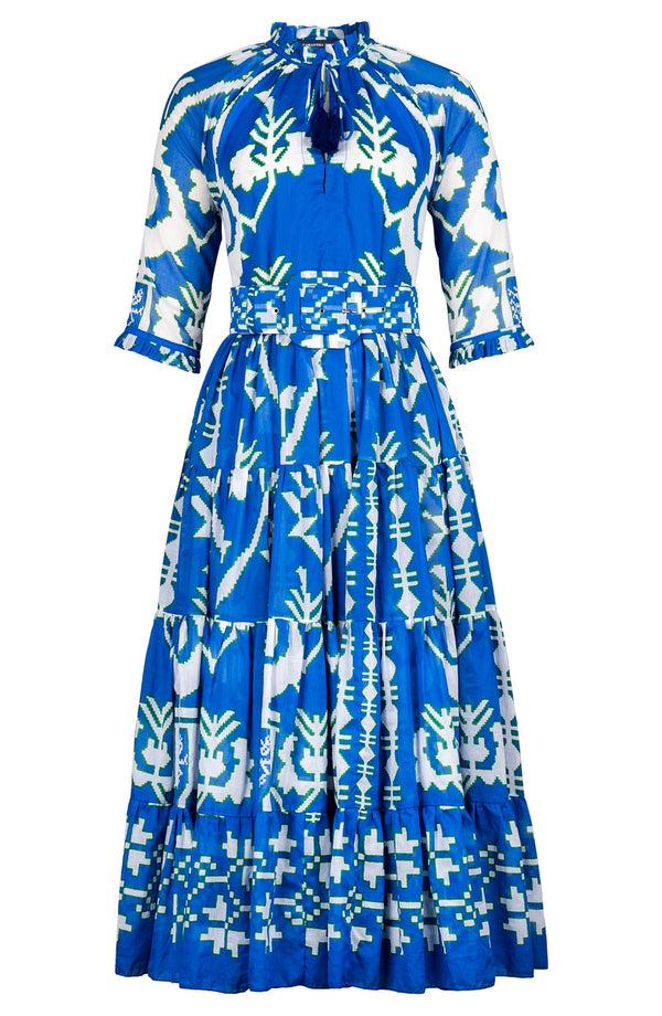 Eva Dress Crew Neck 3/4 Sleeve Midi Plus Length Cotton Musola (Kos Embroidery Ground)