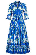 Eva Dress Crew Neck 3/4 Sleeve Midi Plus Length Cotton Musola (Kos Embroidery Ground)