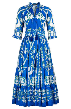 Eva Dress Crew Neck 3/4 Sleeve Midi Plus Length Cotton Musola (Kos Embroidery Ground)
