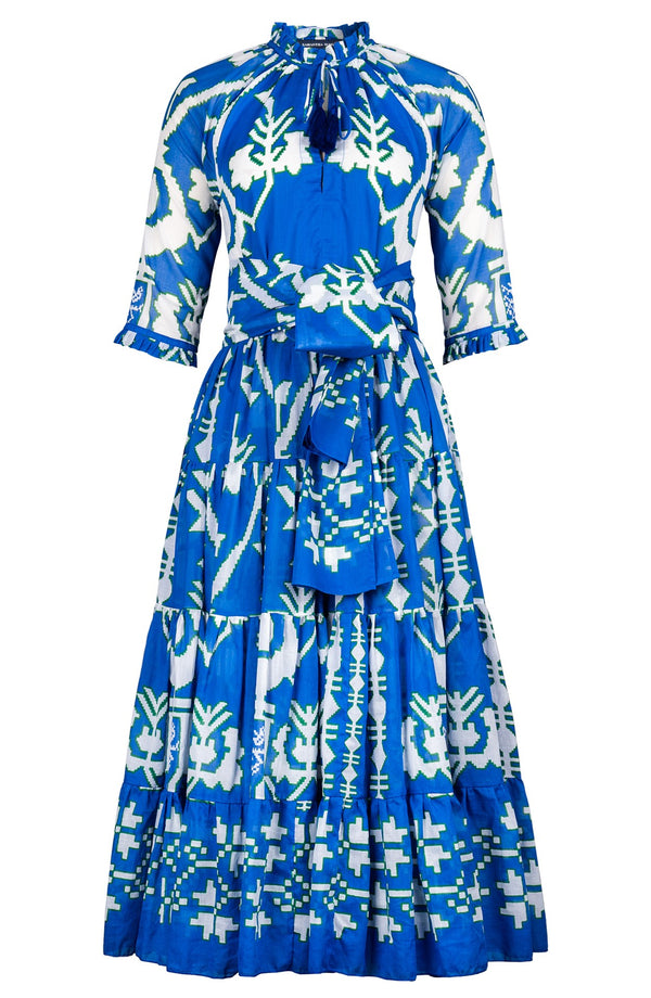 Eva Dress Crew Neck 3/4 Sleeve Midi Plus Length Cotton Musola (Kos Embroidery Ground)