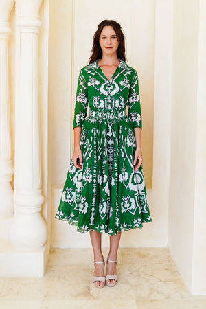 Aster Dress Shirt Collar 3/4 Sleeve Maximum Length Cotton Mudola (Kos Embroidery Ground)