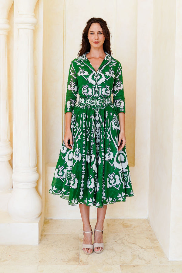 Aster Dress Shirt Collar 3/4 Sleeve Maximum Length Cotton Mudola (Kos Embroidery Ground)