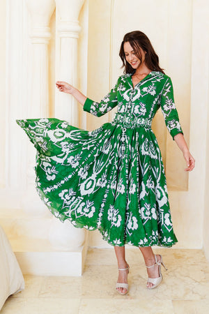 Aster Dress Shirt Collar 3/4 Sleeve Maximum Length Cotton Mudola (Kos Embroidery Ground)